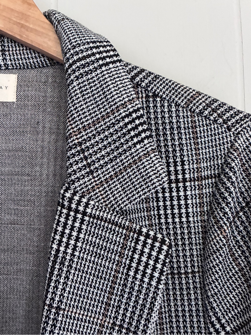 MELLODAY Black Gray Houndstooth Preppy Plaid Open-Front Blazer Duster Sz L - Picture 4 of 9